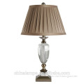 Top design crystal table lamp with power outlet desk light with Pleated lampshade
